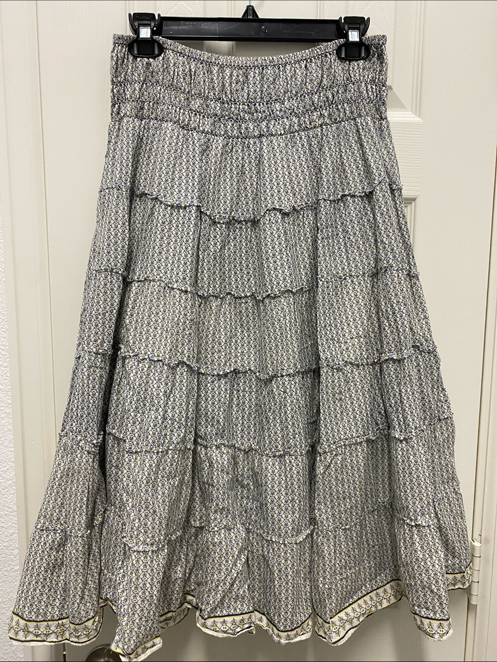 Max Studio Gray Cream Tiered Smocked Maxi Skirt